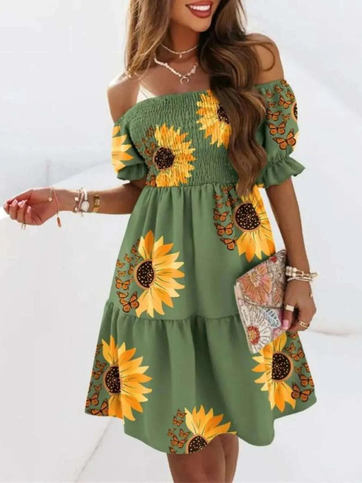 Casual vacation wear dress for women off shoulder style