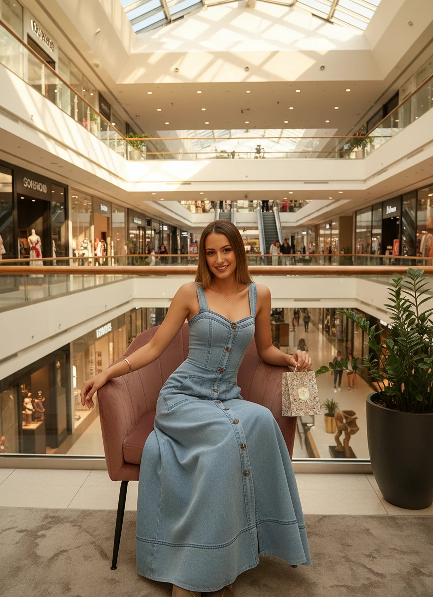 Denim Mini Dress for Women with Sweetheart Neck