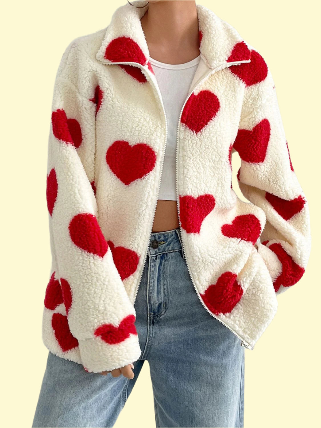 Casual women’s fuzzy jacket with zip-up closure