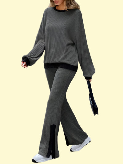 Chic Bootcut Pants with Long Sleeve Top in Gray