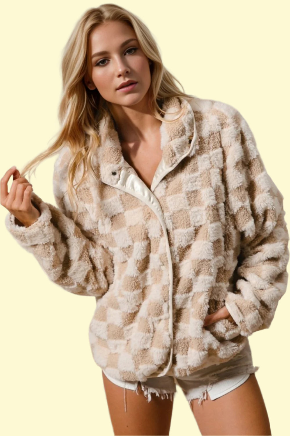 Chic oversized checkered coat for layering 