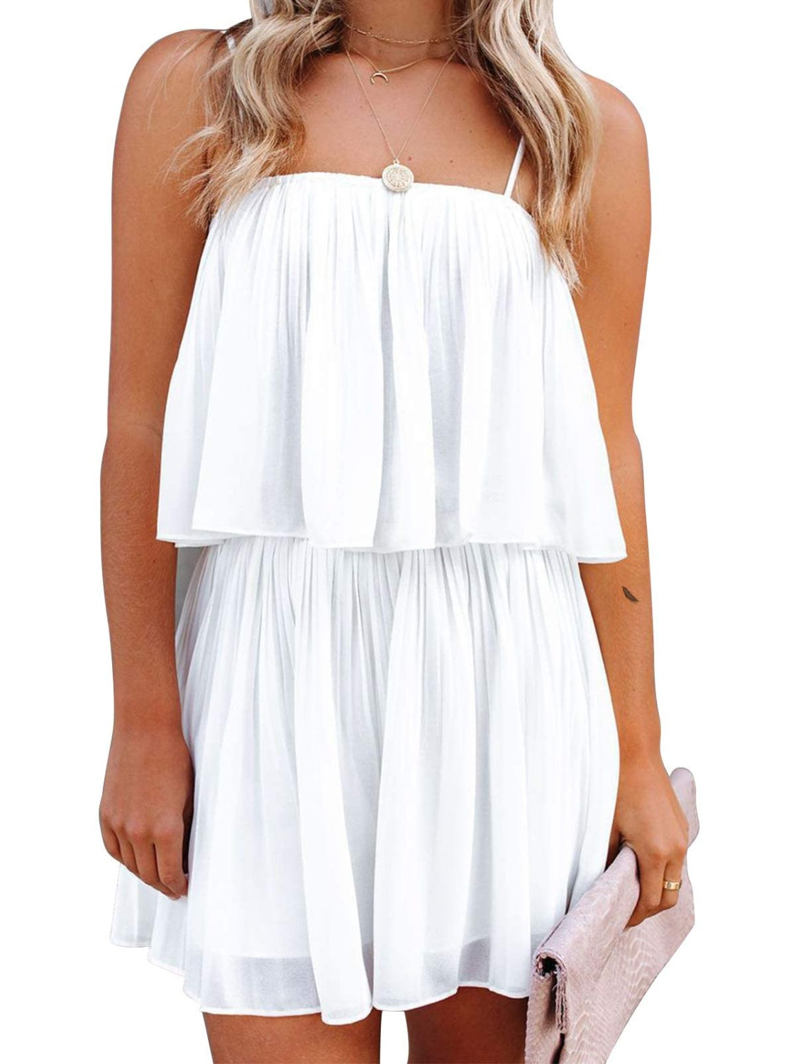 Close-up ruched detailing on women’s romper