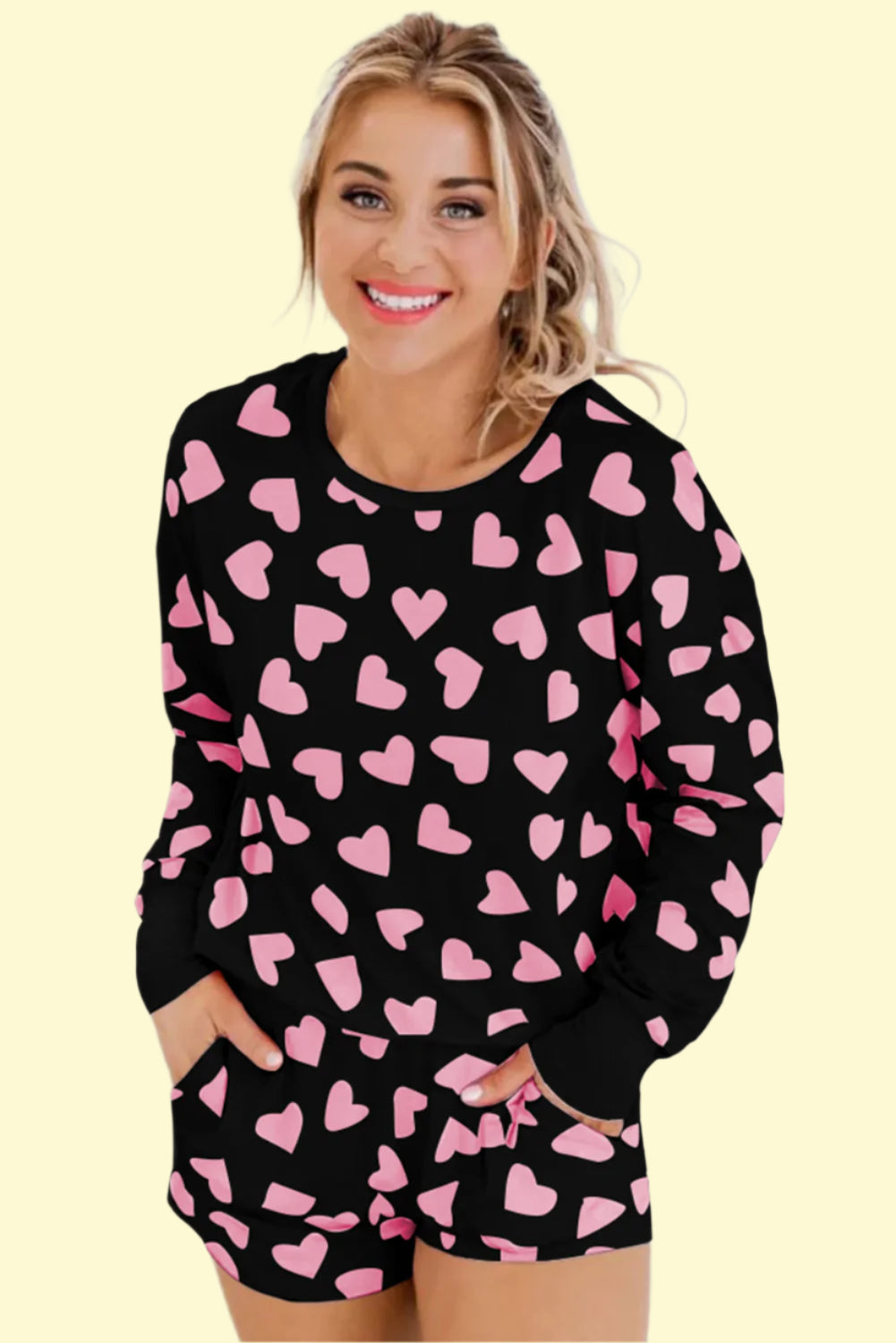 Cute black and pink heart print lounge set 