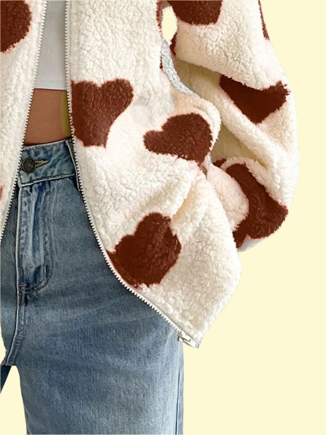 Cute fuzzy jacket with machine wash care instructions