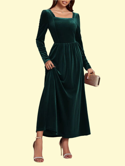 Dark Green Long Sleeve Velvet Dress by WestCloset