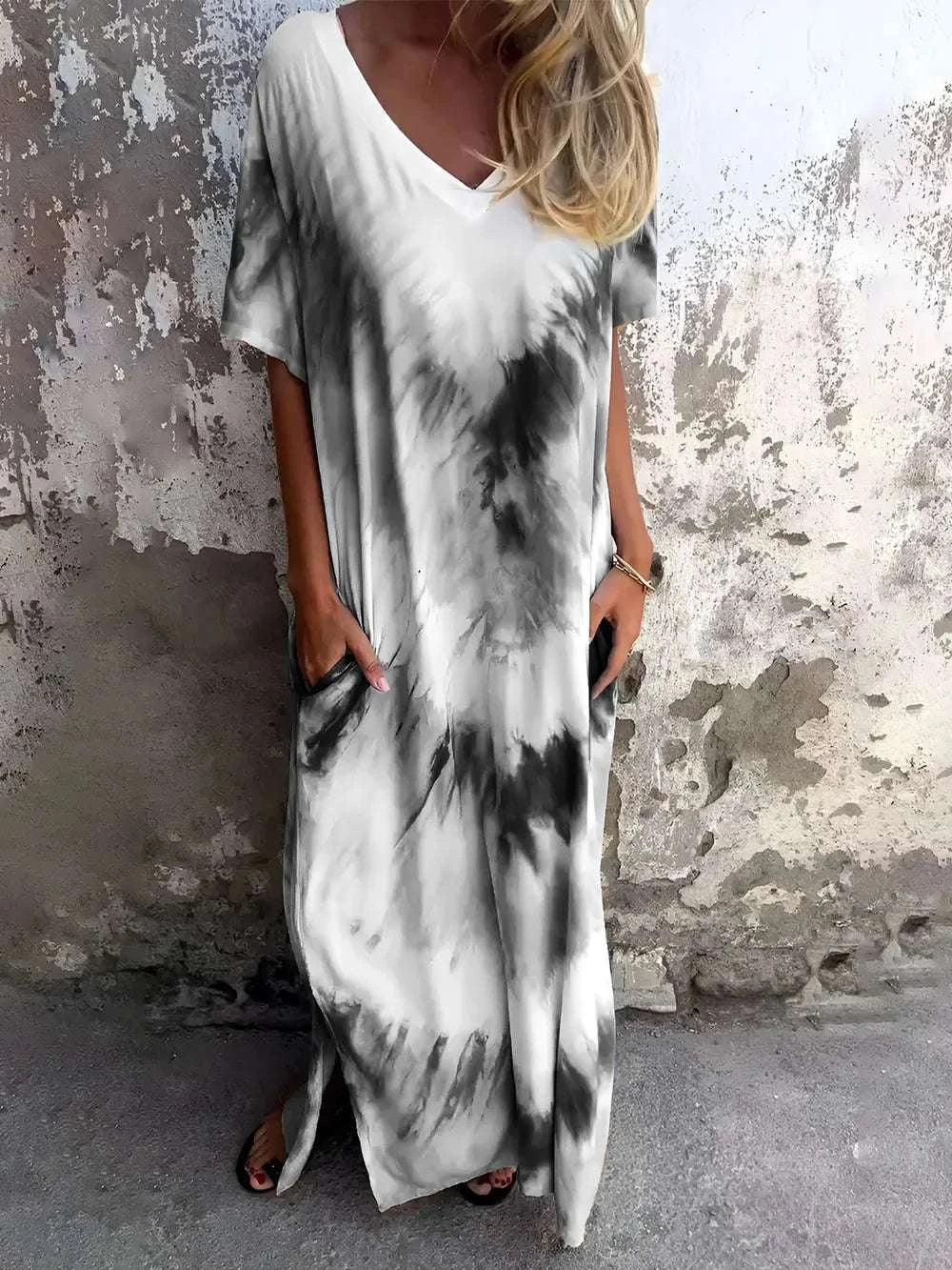 Dark gray tie dye casual dress for women online