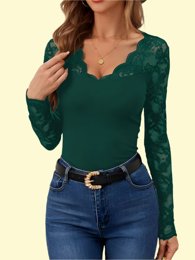 Dark green sheer lace top for bold women