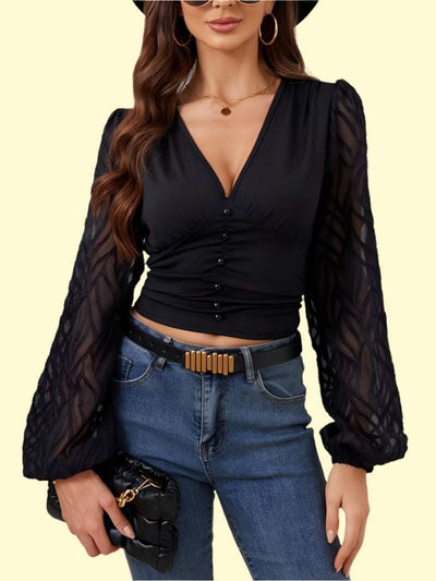 Deep V-neck lace detail top for women 