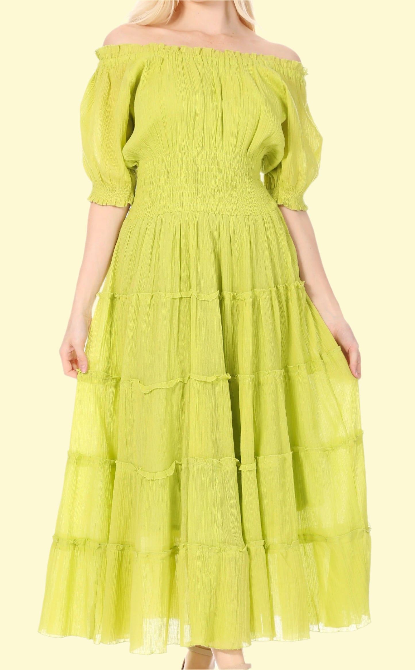 Neon Green Smocked Neckline Dress