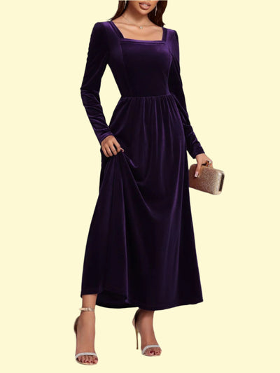 Elegant Violet Velvet Midi Dress for Parties