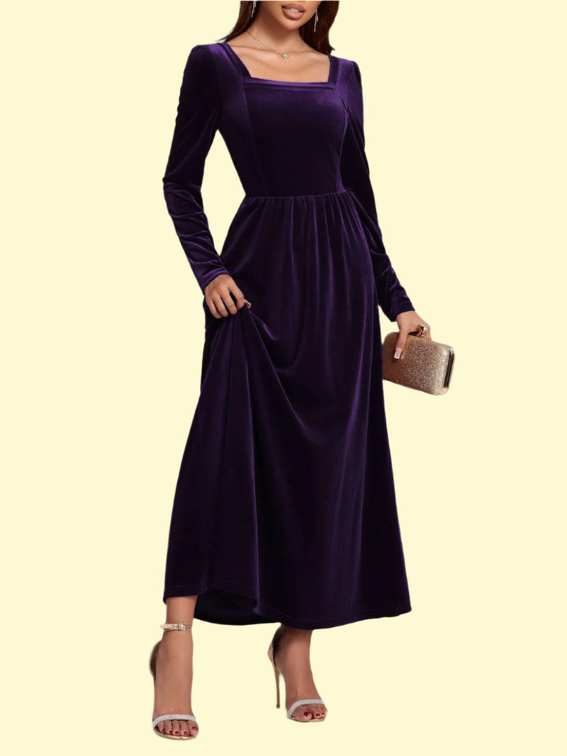 Elegant Violet Velvet Midi Dress for Parties