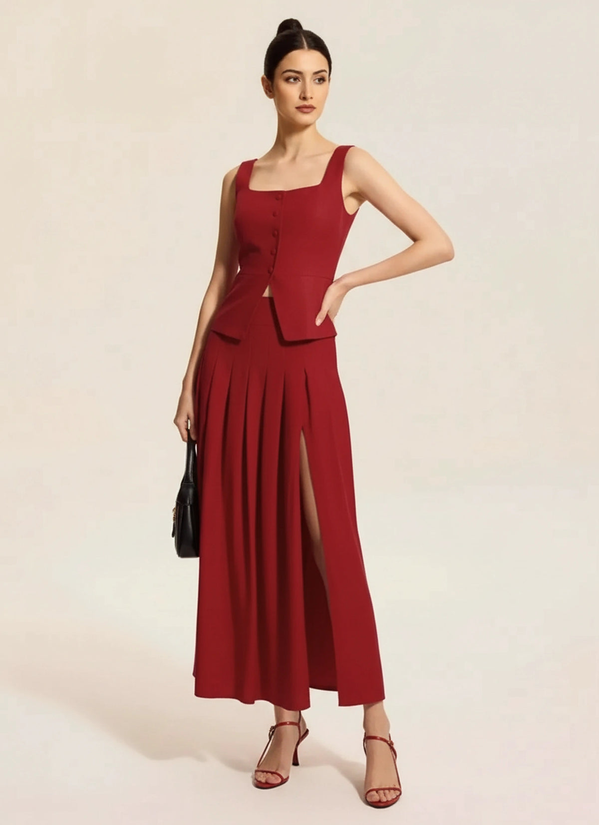 Elegant burgundy outfit for women evening wear