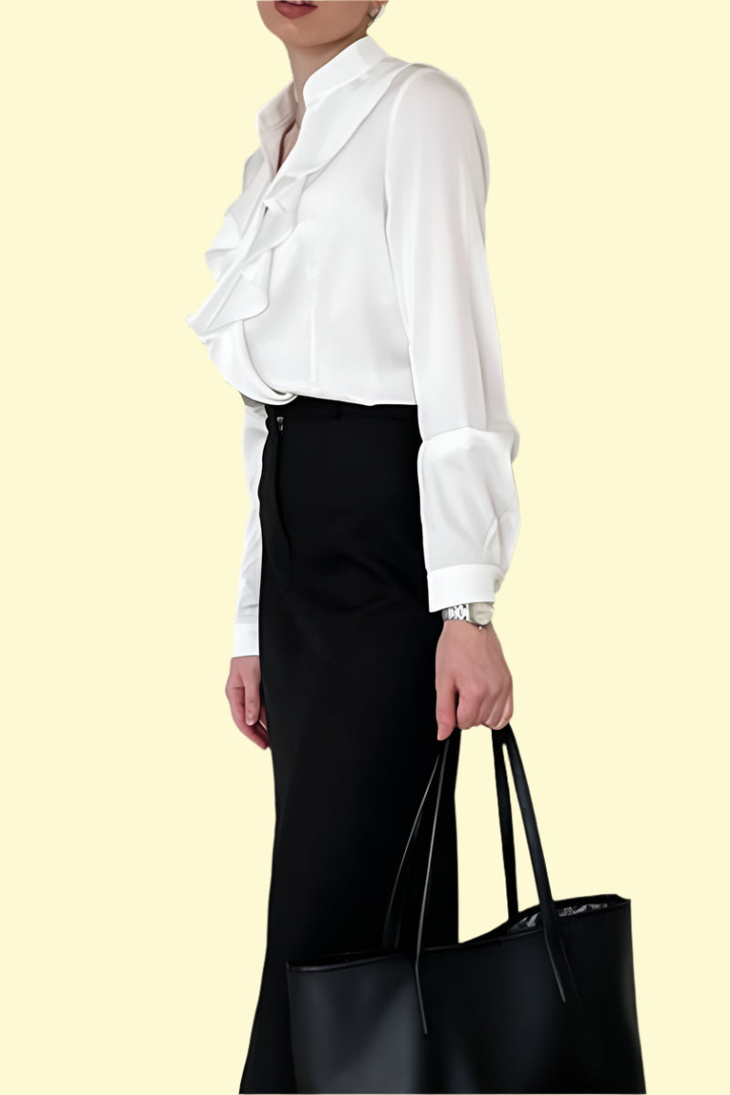 Elegant notched neck ruffle shirt for women