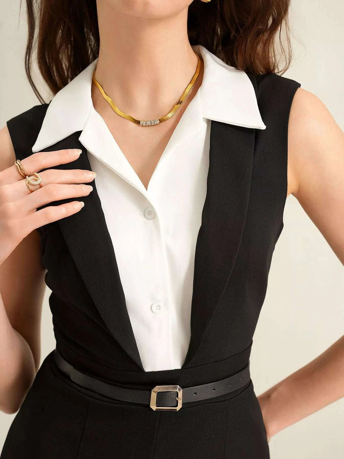 Evening outfit women wearing wide leg jumpsuit