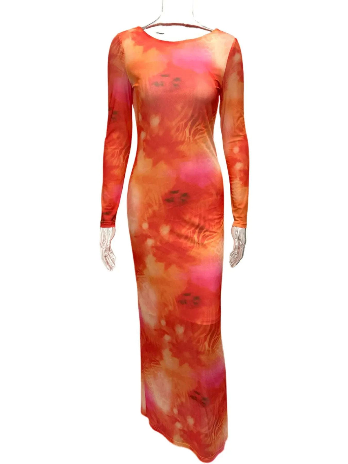 Evening party look in tie dye maxi dress