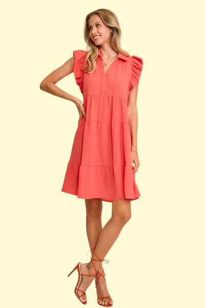 Feminine Strawberry Color Tiered Dress
