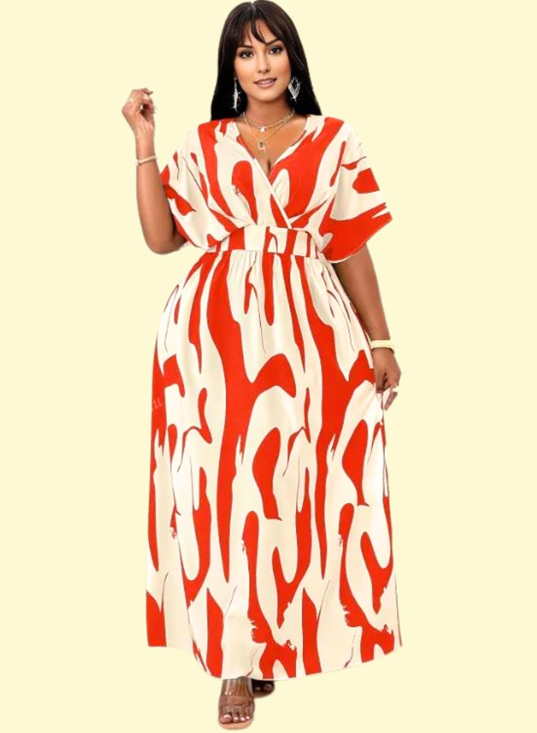 Flared Hem Red Maxi Dress for Curvy Women