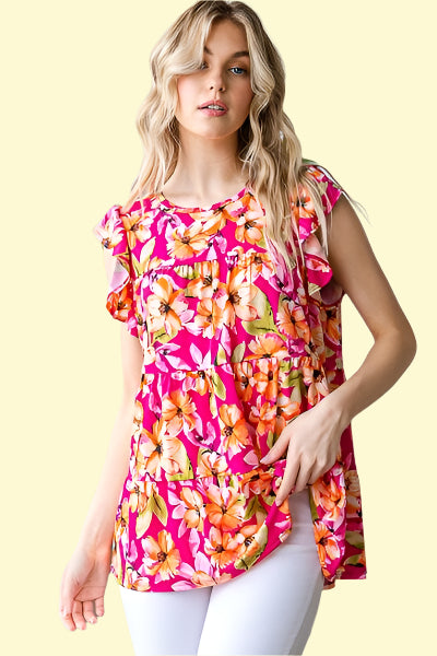 Flirty Floral Tiered Blouse for Plus Sizes