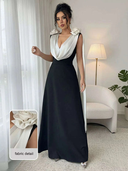 Floral applique evening maxi dress for women
