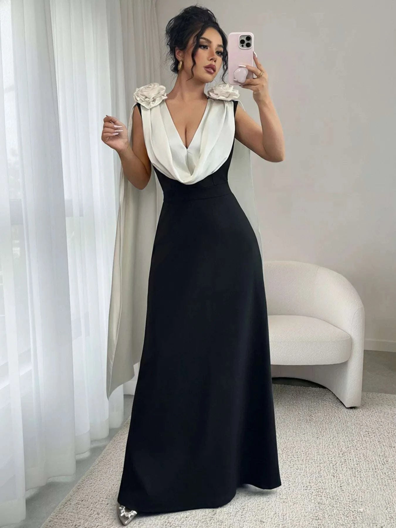 Floral applique two tone maxi dress for women by WestCloset