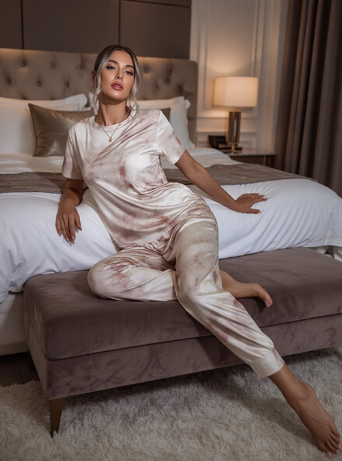 Front view of tie-dye lounge set women WestCloset