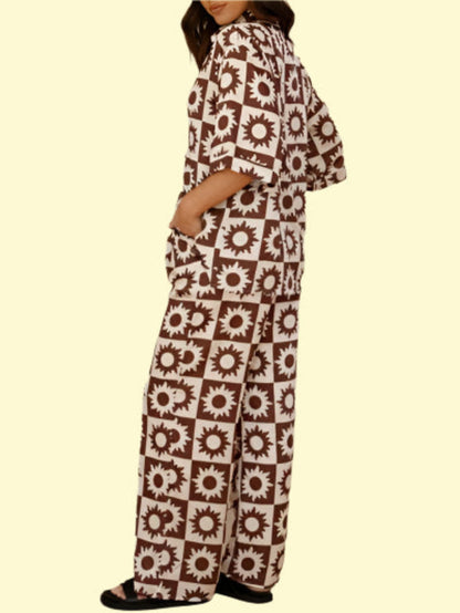 High-waisted pants with buttoned top fashion set