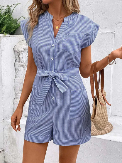 Light blue striped romper for women casual wear