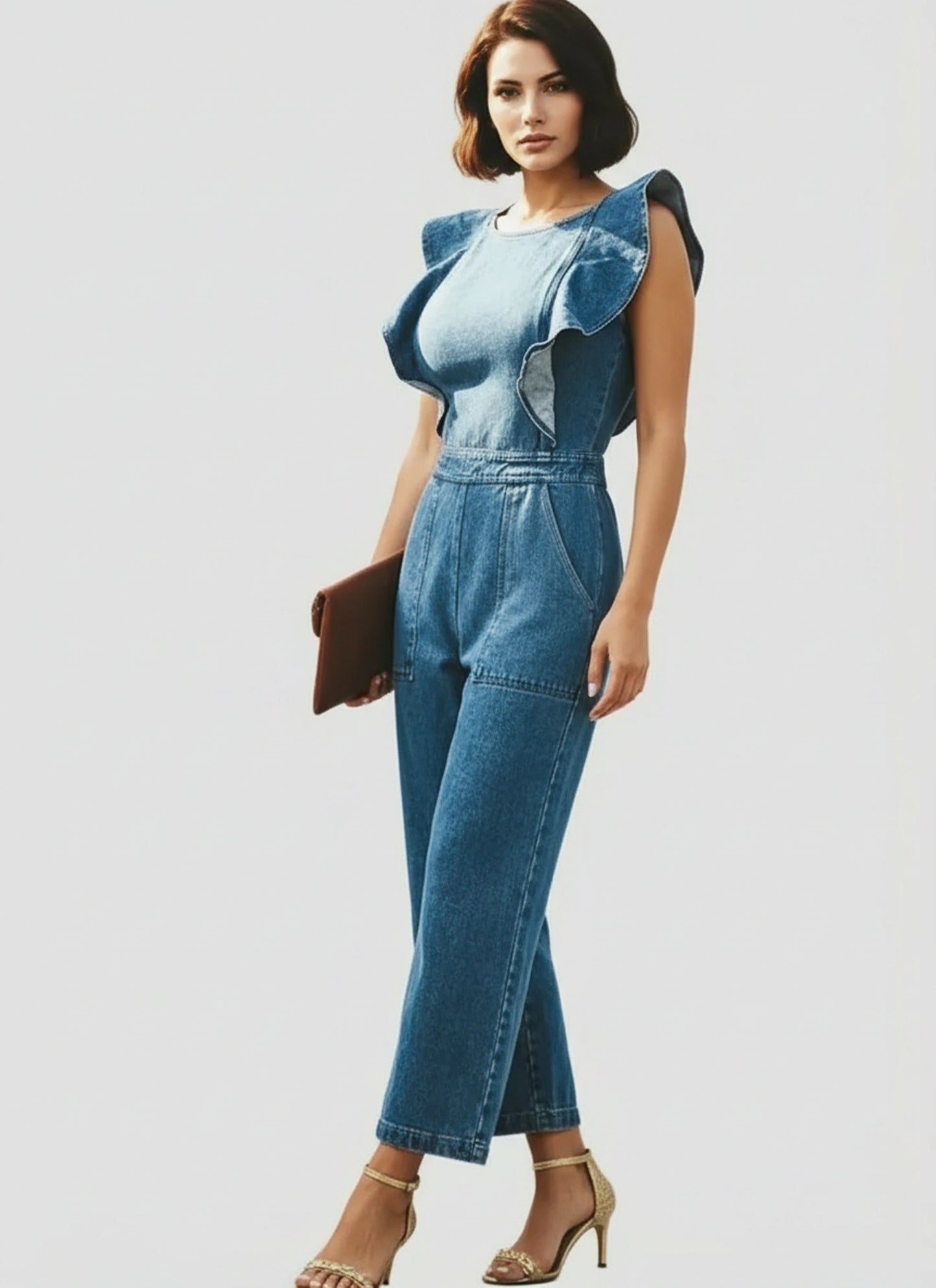 Lightweight denim jumpsuit women no stretch