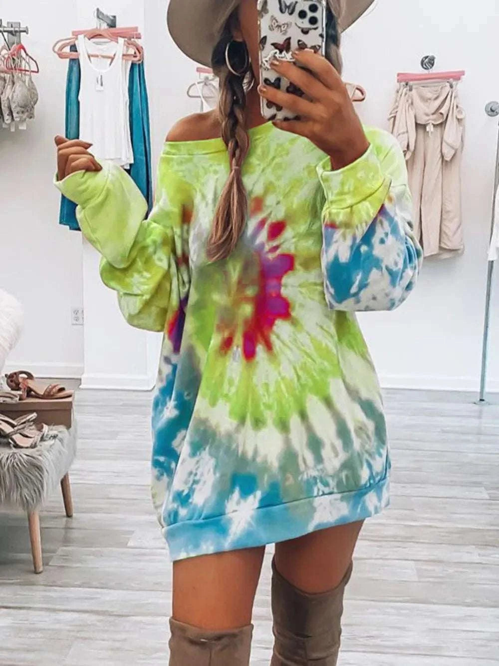 Lime tie dye casual dress women fashion