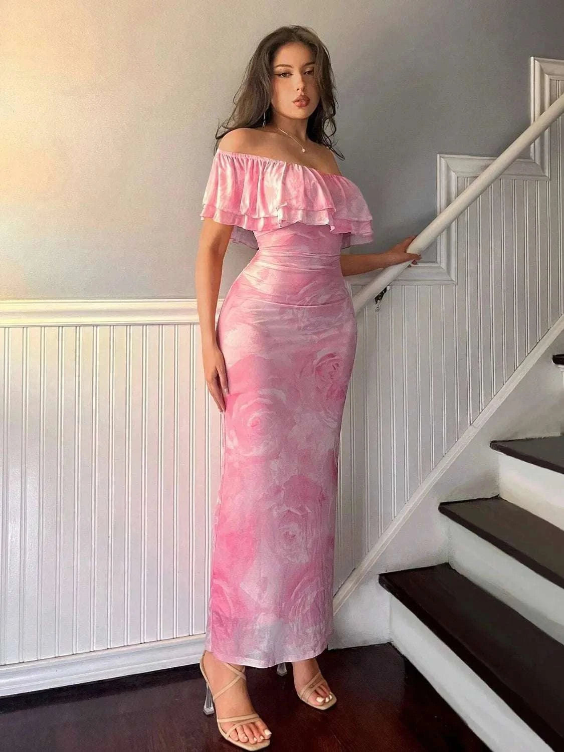 Lined off-shoulder ruffled dress women