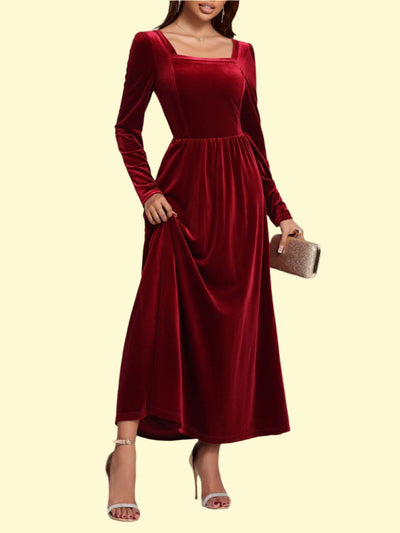 Long Sleeve Velvet Gown in Red for Weddings