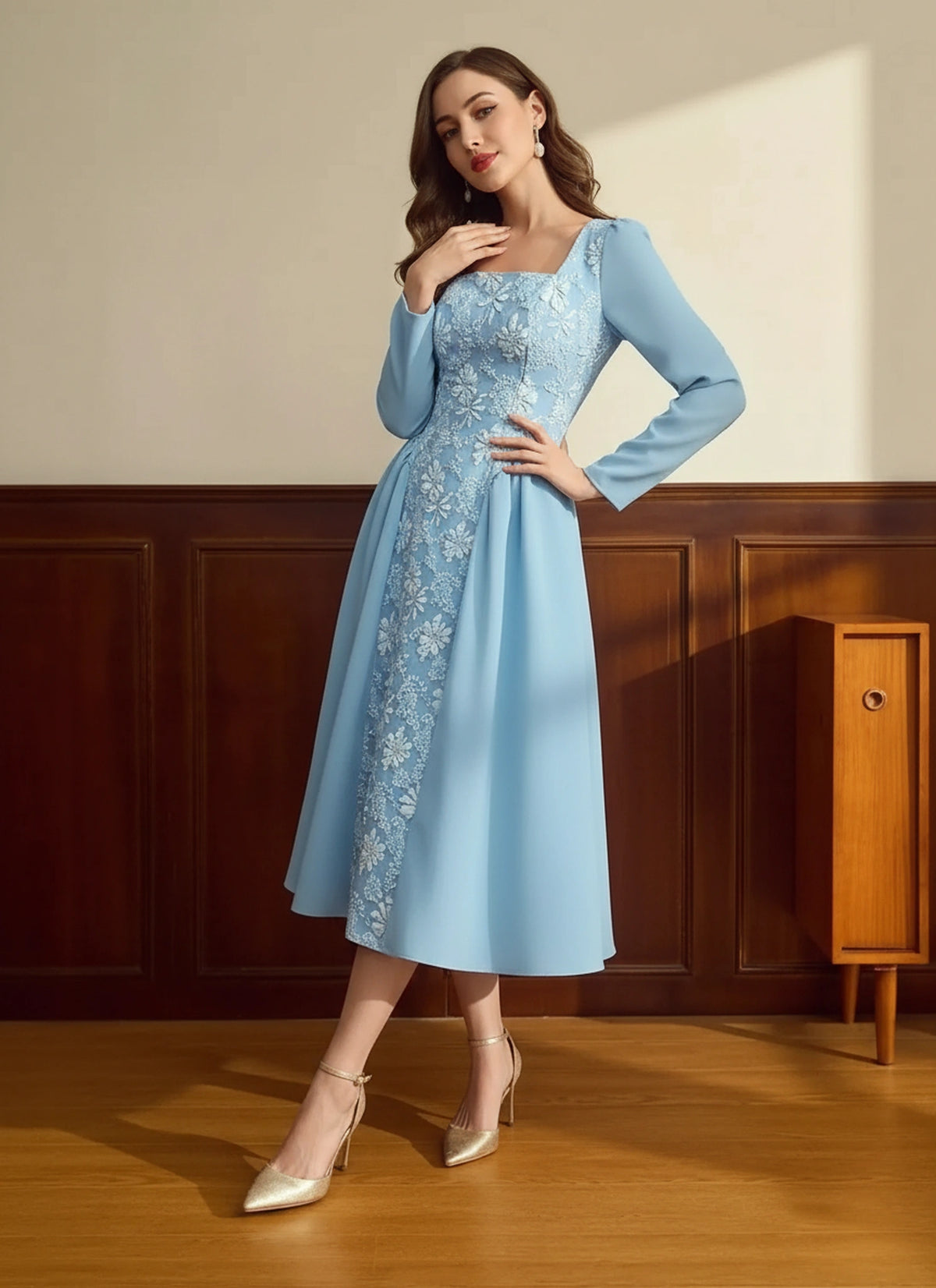 Long sleeve floral dress women casual wear