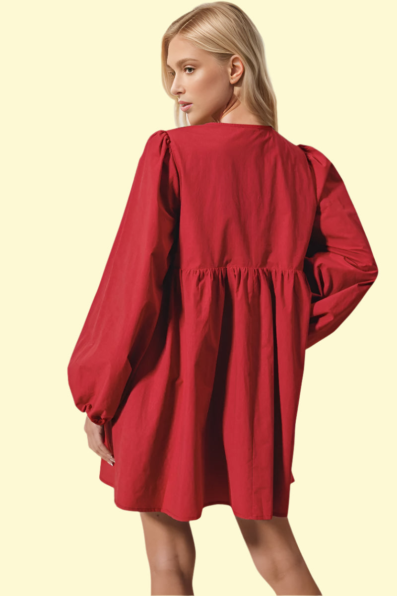 Long sleeve tie-front mini dress for women