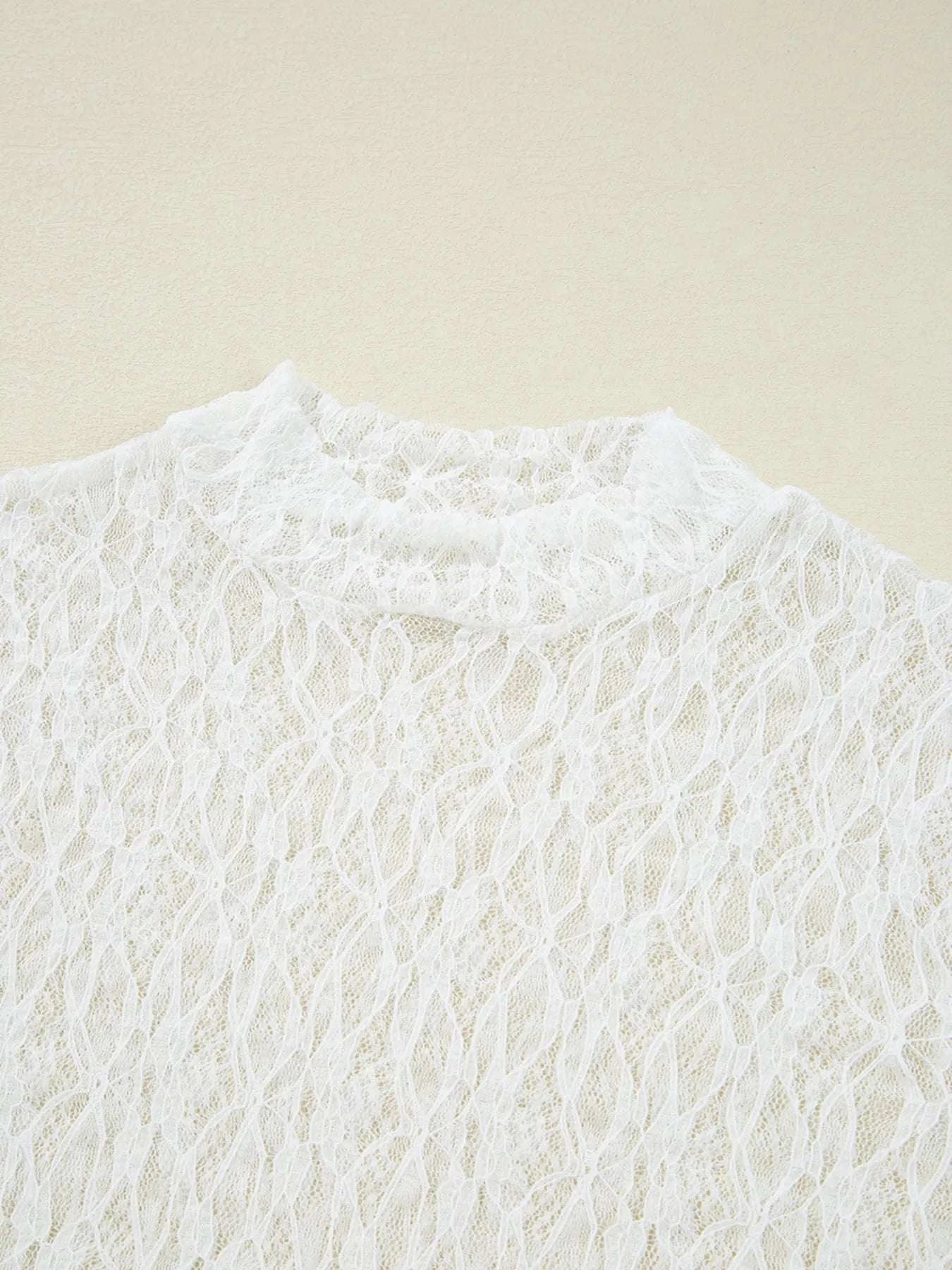 Mock neck lace blouse with delicate floral pattern