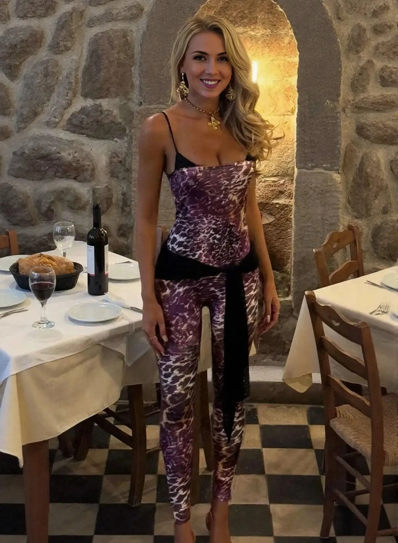 Multicolor leopard print women’s jumpsuit front view