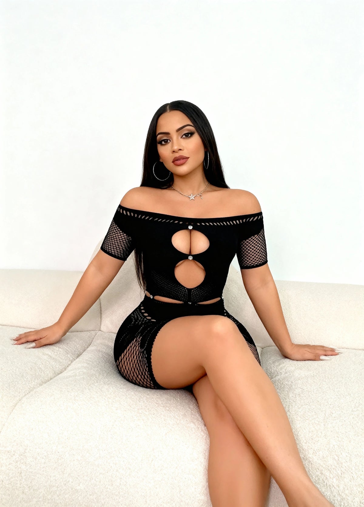 Nightwear outfit featuring black cutout romper for women