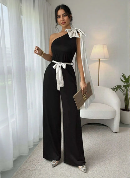 One shoulder black wide leg jumpsuit for women by WestCloset