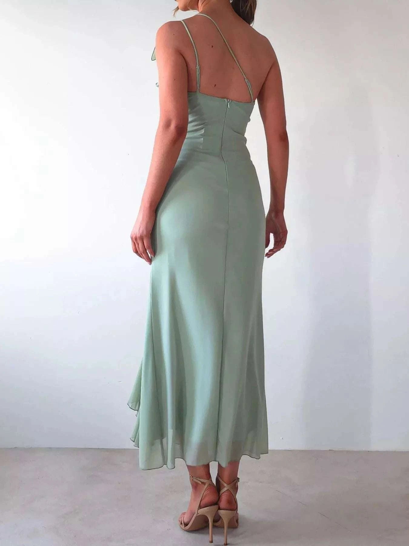 One shoulder slit dress fashion inspiration