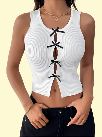 Playful White Round Neck Tank