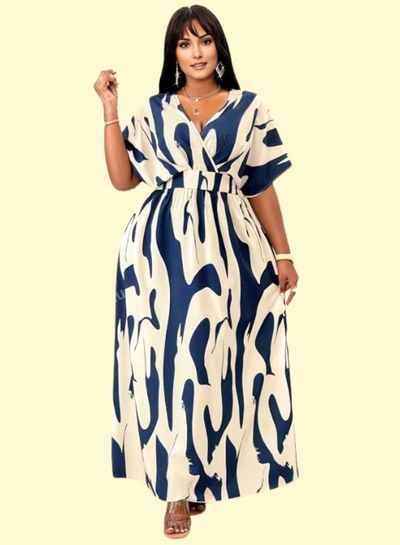 Plus Size V-Neck Batwing Sleeve Maxi Dress