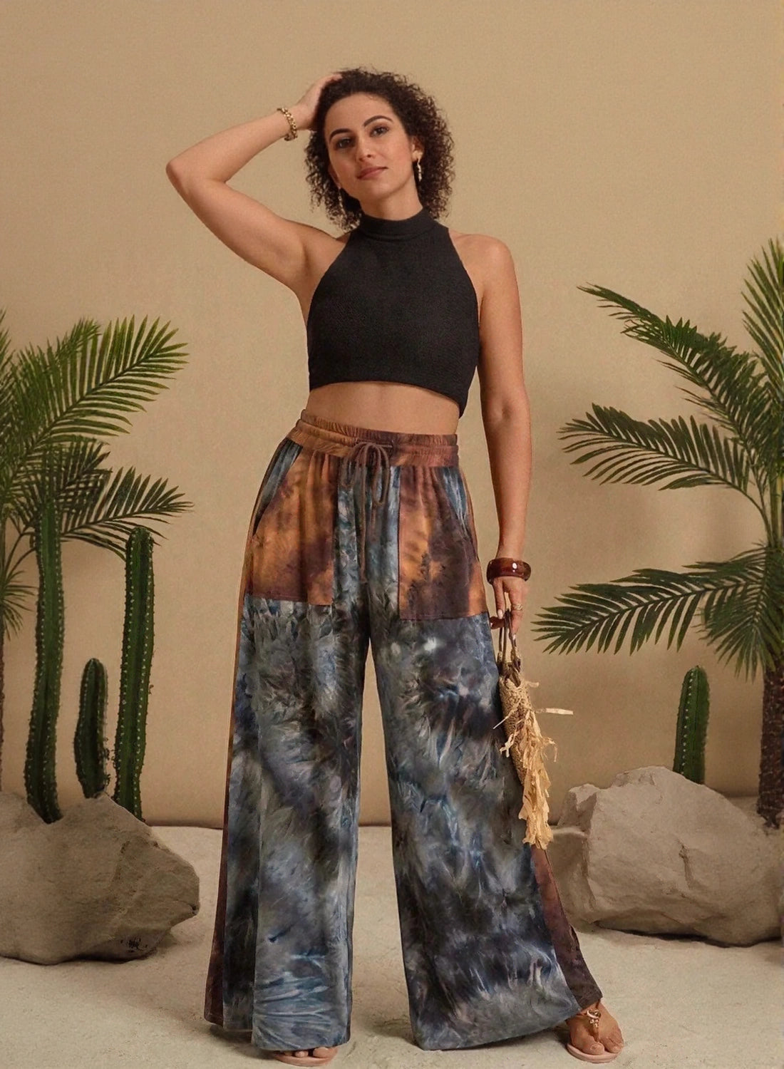 Plus size tie-dye wide leg pants for women by WestCloset