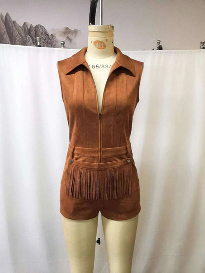Polyester fringe romper women fashion