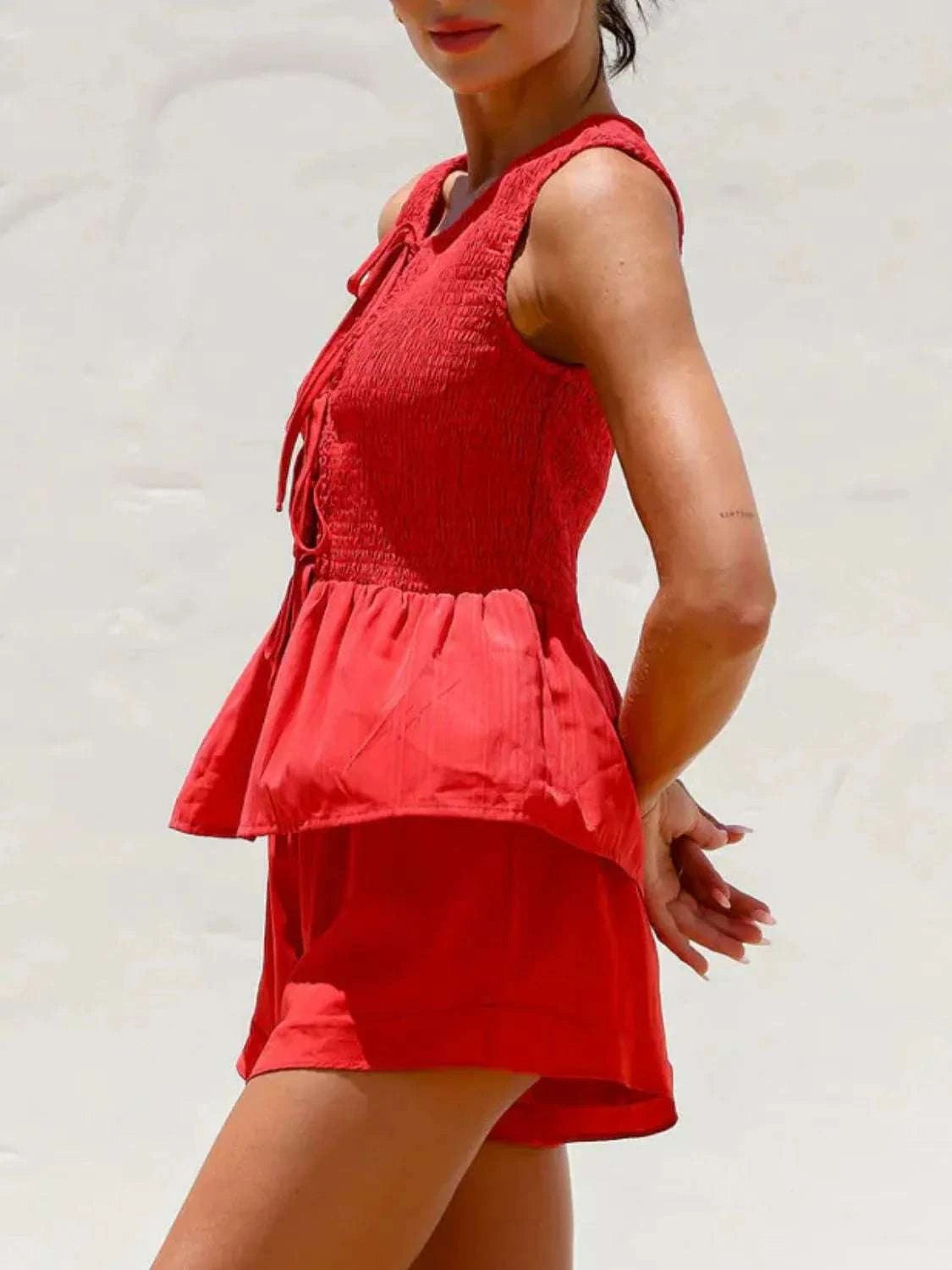 Ruched detail on women’s tie front summer co-ord