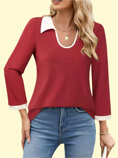 Rust Color Contrast Collared Shirt