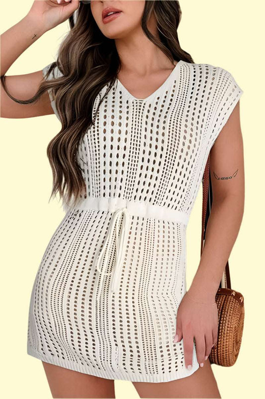 Sexy beige knit beach cover-up dress