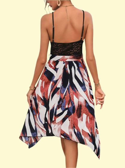Sexy Deep V Printed Lace Dress