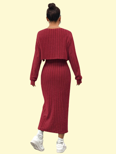 Sexy Ribbed Knit Dress Set for Women
