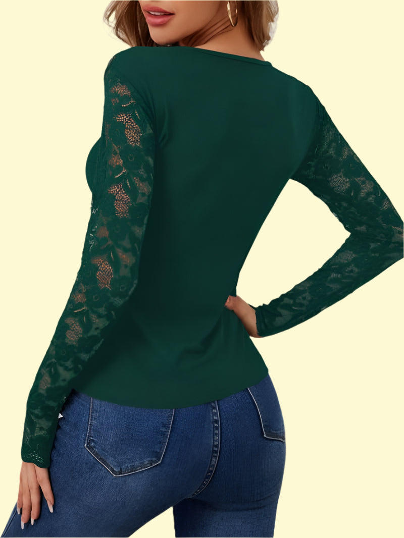 Sheer V-neck lace blouse for date night