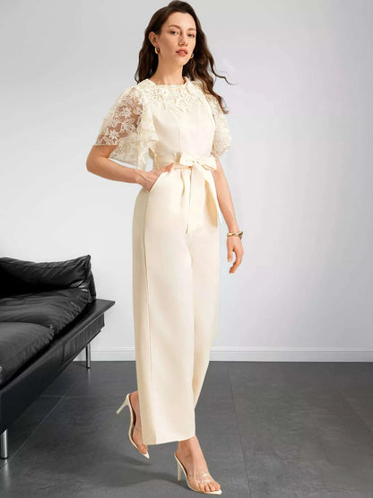 Side view of elegant wide leg jumpsuit for women