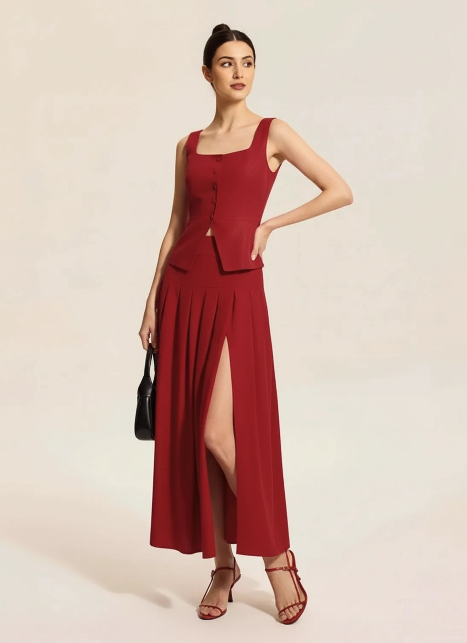 burgundy two piece dress Burgundy Two Piece A-line Satin Short Prom Dresses Homecoming Dress, MH494 main image 1